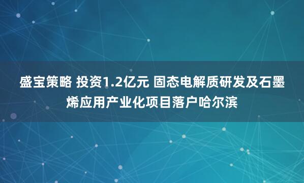 盛宝策略 投资1.2亿元 固态电解质研发及石墨烯应用产业化项目落户哈尔滨