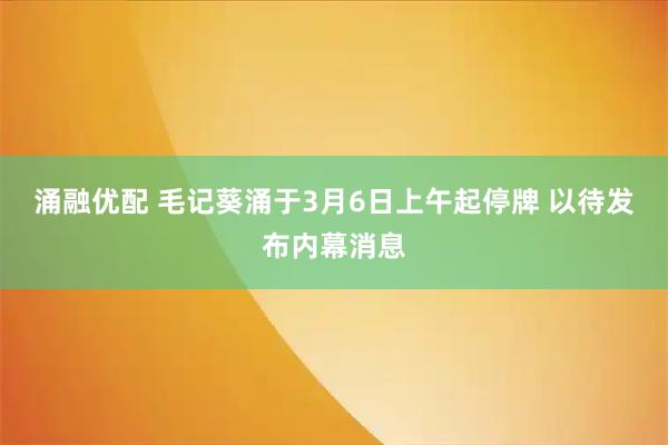 涌融优配 毛记葵涌于3月6日上午起停牌 以待发布内幕消息