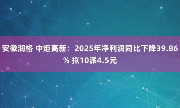 安徽润格 中炬高新：2025年净利润同比下降39.86% 拟10派4.5元