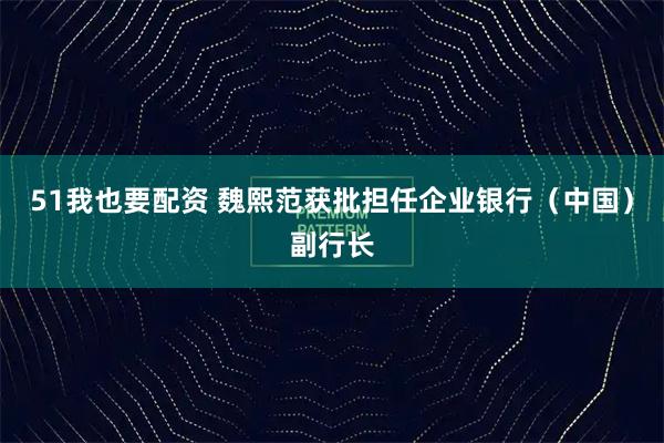 51我也要配资 魏熙范获批担任企业银行（中国）副行长